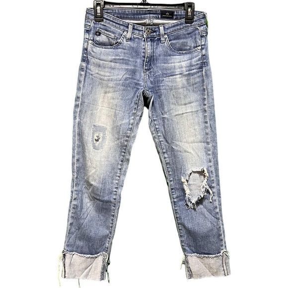 AG Adriano Goldschmied Stevie Cut Slim Straight Cuffed Denim Jeans Size 26 Blue‎ - Picture 2 of 8